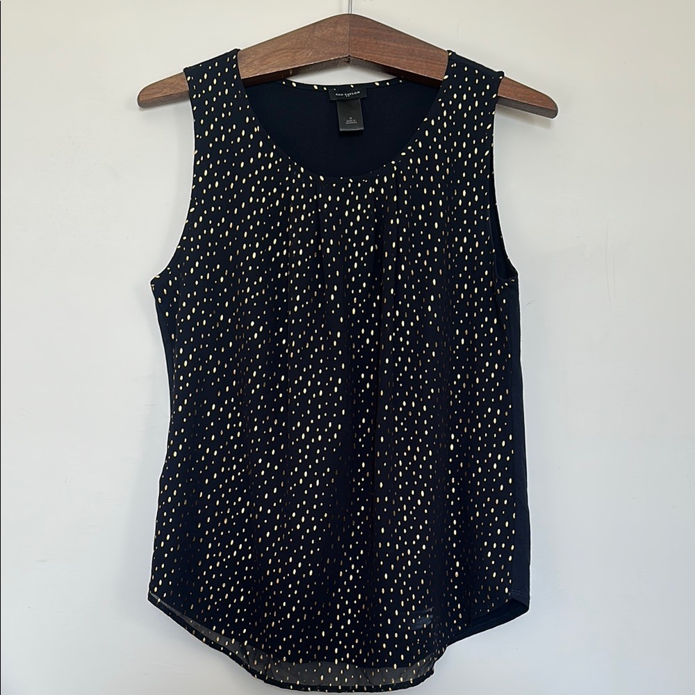 Ann Taylor Black and Gold Tank Top with Speckled Design